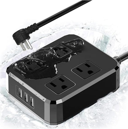 QY01U-KPQ Surge Protector Power Strip, 6Ft Extension Cord with 4 Outlets, 3 USB A , IPX6 Heavy Duty Extension Cord for Indoor Outdoor, 1625W/13A, UL FCC IPX6 Listed (4AC Outlets + 3 USB A )