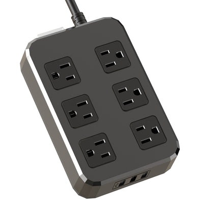 QY02U-KPQ Surge Protector Power Strip, 6Ft Extension Cord with 6 Outlets, 3 USB A , IPX6 Heavy Duty Extension Cord for Indoor Outdoor, 1625W/13A, UL FCC IPX6 Listed (6AC Outlets + 3 USB A)