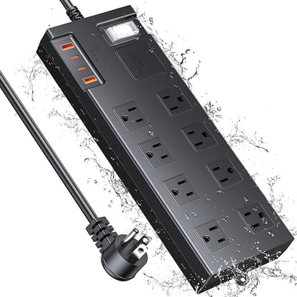 G01MU-KPQ Surge Protector Power Strip, 6Ft Extension Cord with 8 Outlets, 2 USB A and 2 USB C, IPX6 Heavy Duty Extension Cord for Indoor Outdoor, 1625W/13A, UL FCC IPX6 Listed (8AC Outlets + 2 USB A + 2 USB C)