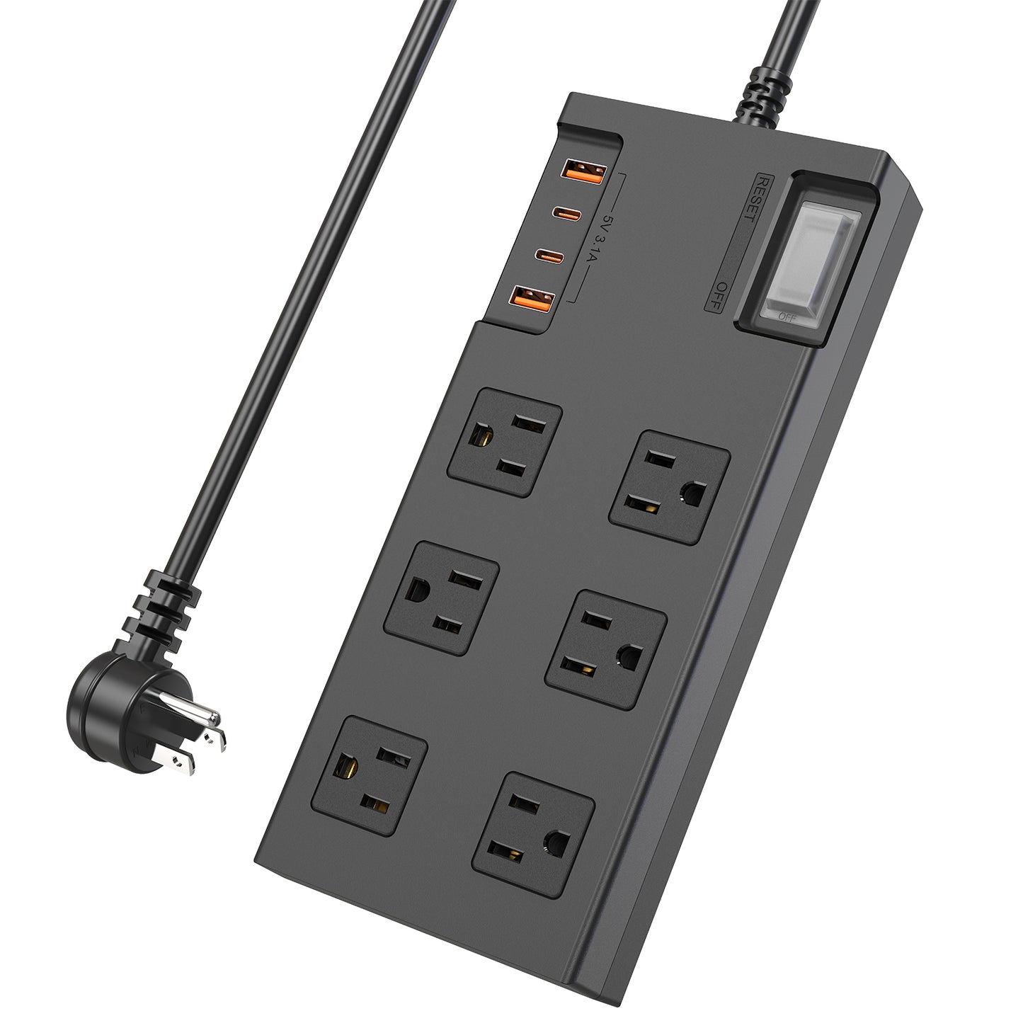 G03MU-KPQ Surge Protector Power Strip, 6Ft Extension Cord with 6 Outlets, 2 USB A and 2 USB C, IPX6 Heavy Duty Extension Cord for Indoor Outdoor, 1625W/13A, UL FCC IPX6 Listed (6AC Outlets + 2 USB A + 2 USB C)